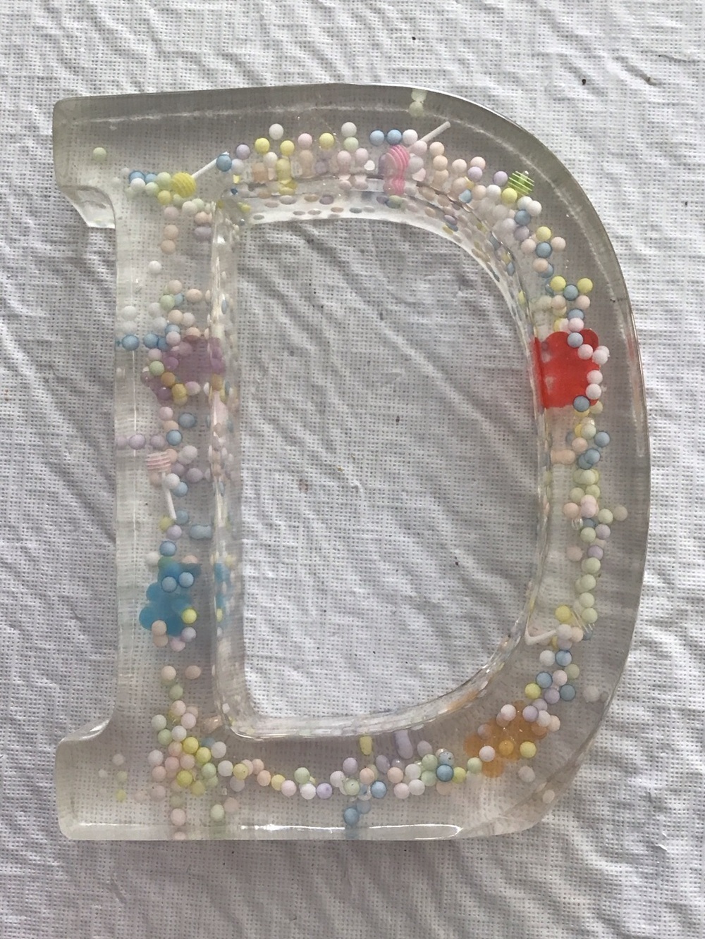 Ashland Clear Resin Letter D with Multicolor Pastel Confetti